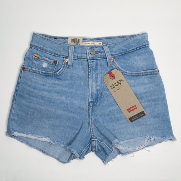 Levi's Pants - Levi's High-Rise Hypersoft Raw Hem Blue Shorts